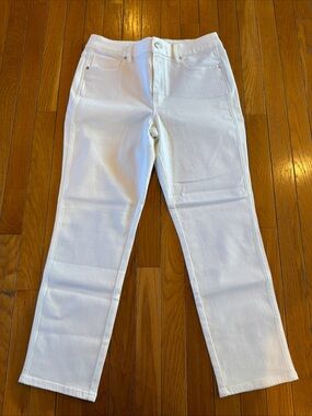 New NWT White House Black Market WHBM High Rise Straight White Denim Jeans Sz 8